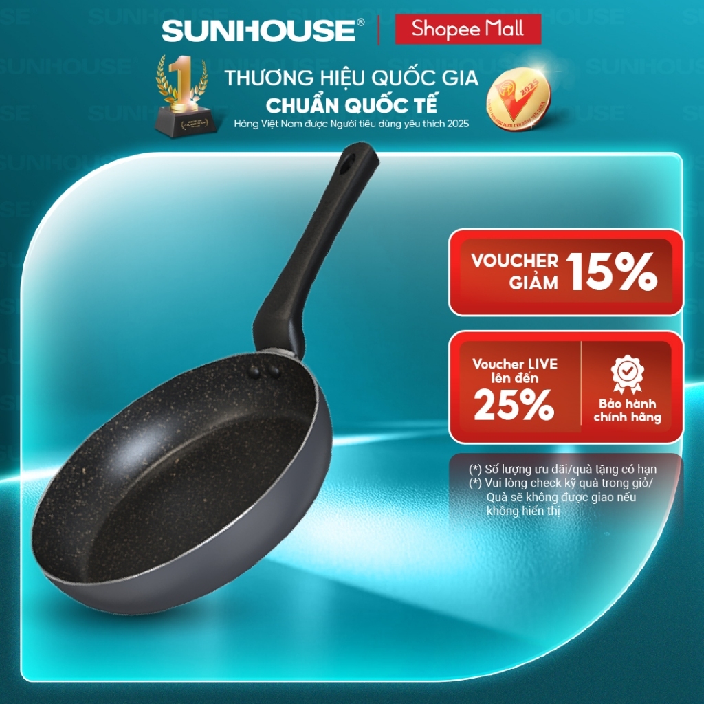 Chảo chống dính KHÔNG TỪ Sunhouse CT Plus - Đường kính: 18-20-22-24-26-28-30cm - KHÔNG DÙNG ĐƯỢC TRÊ
