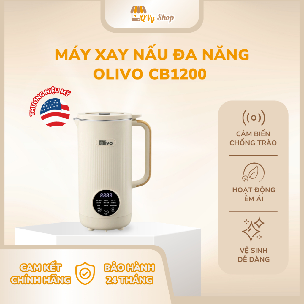 Máy Xay Nấu Đa Năng OLIVO CB1200 1200ML 950W - Lưỡi Dao 10 Cánh | Khử Khuẩn Chống Trào - Bảo Hành 24