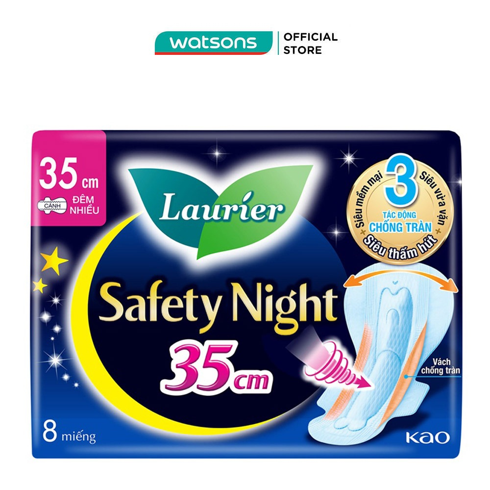 Băng Vệ Sinh Laurier Safety Night Tác Động Chống Tràn 35cm 8 Miếng