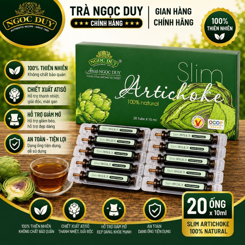 Cao Nước Atiso Slim Ngọc Duy 20 Ống - Cao Atiso Đà Lạt Nguyên Chất Không Đường, Thanh Nhiệt & Đẹp Da