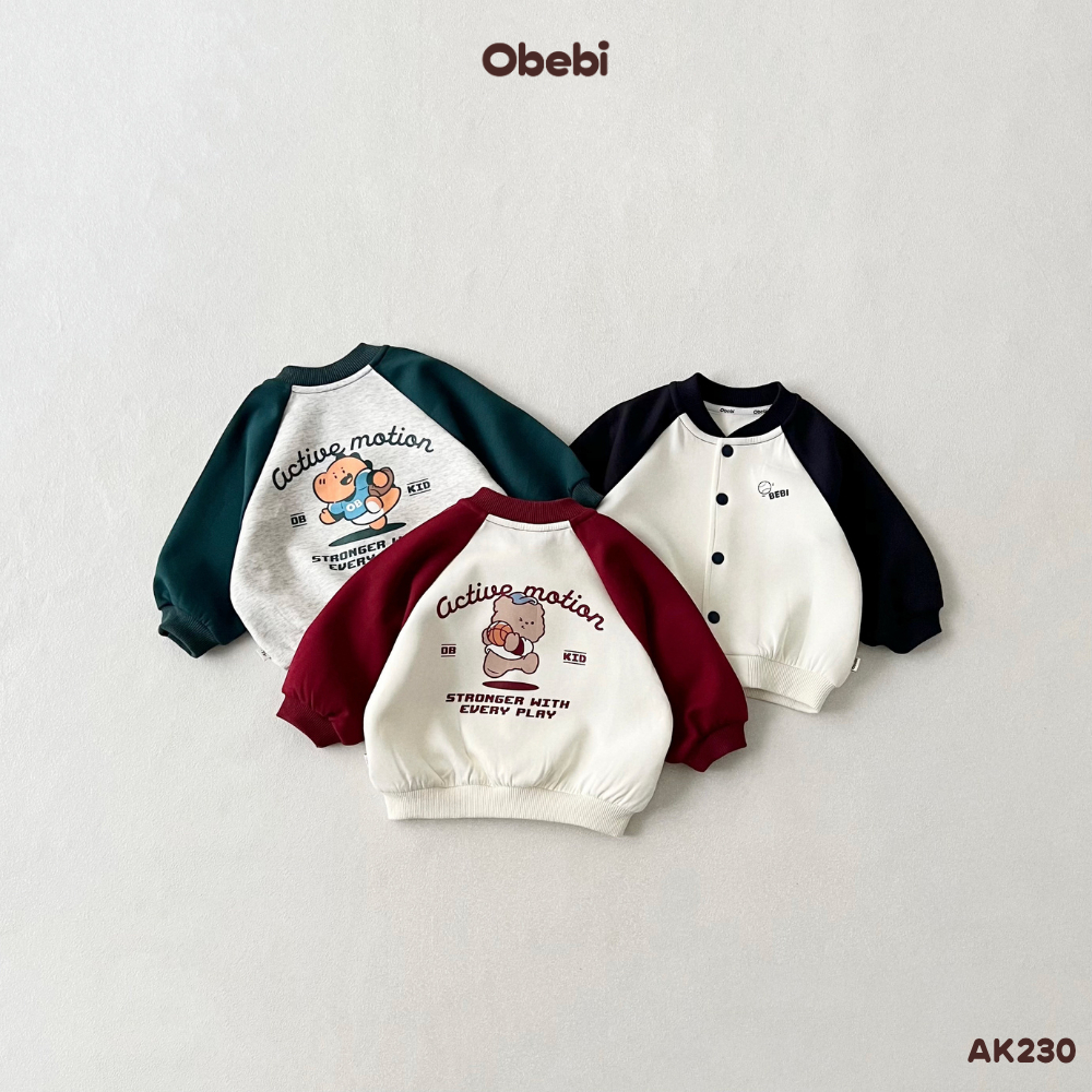 Áo Khoác Nỉ Bomber Tay Raglan Phối Màu Thời Trang Obebi Cho Bé Trai Bé Gái Từ 8 - 23kg AK230