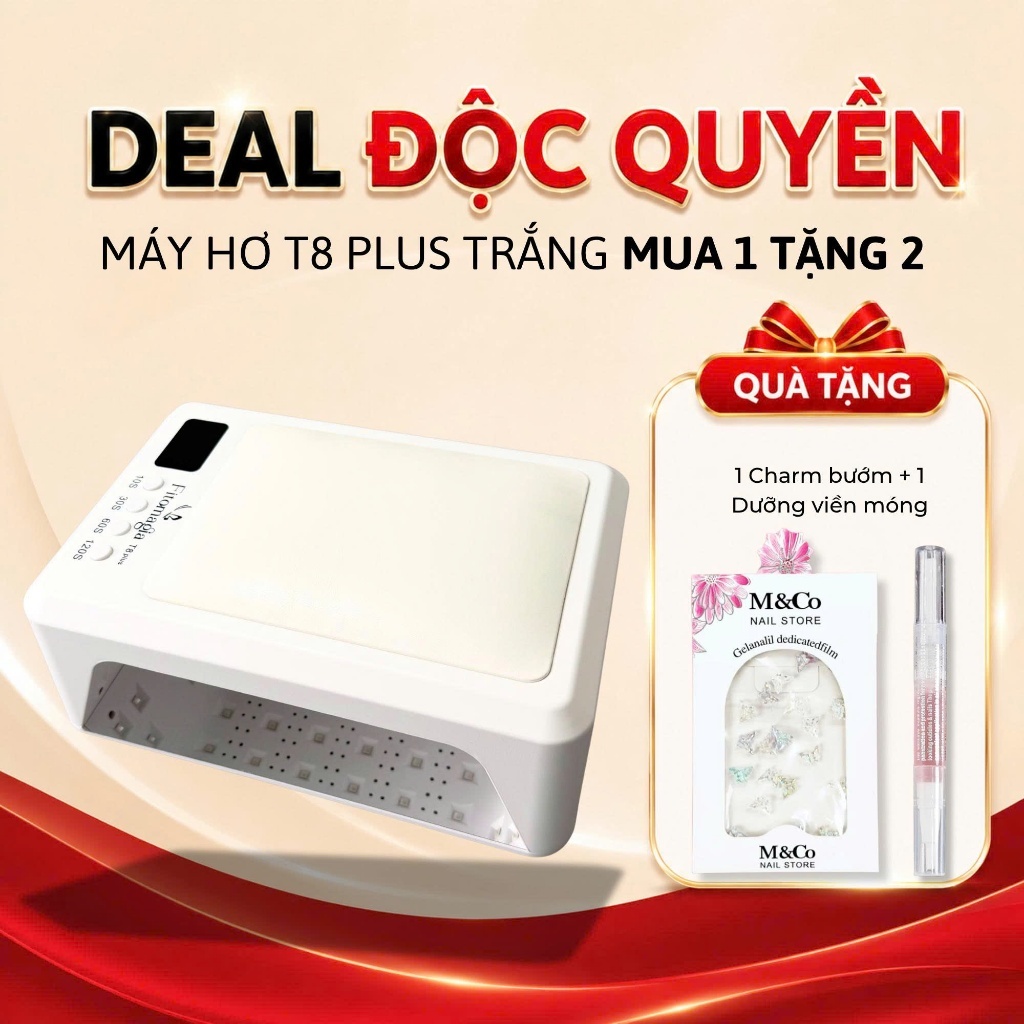 Máy hơ gel Fitomagia T8 Plus, 60 bóng LED/UV, công suất 72W, bảo hành 6 tháng, bản màu trắng