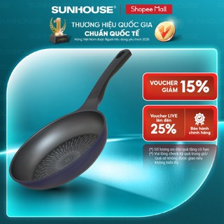 Chảo chống dính siêu bền không từ sunhouse sbd20-24-26-28-30b - chống dính 2 lớp - vân đá truyền nhiệt
