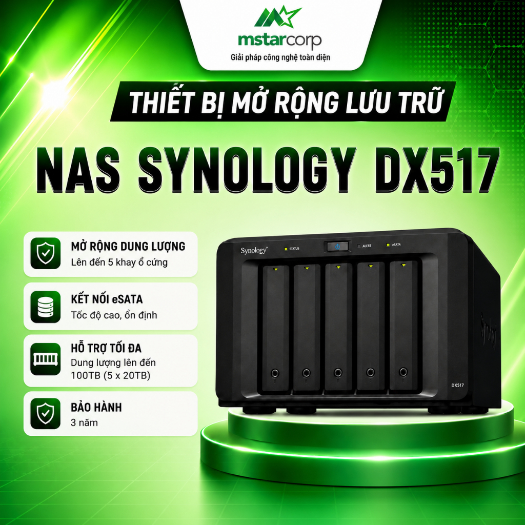 Thiết bị mở rộng lưu trữ NAS Synology DX517 - 5 khay bảo hành chính hãng - Mstar Corp