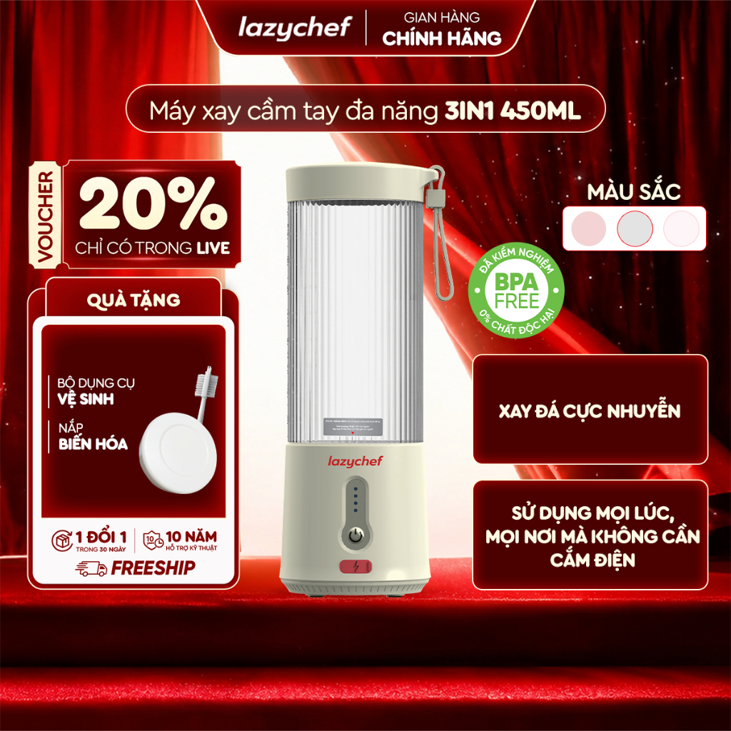 [HỎA TỐC] Máy xay sinh tố cầm tay 𝗟𝗮𝘇𝘆𝗰𝗵𝗲𝗳 𝘅𝗮𝘆 𝗱̄𝗮́ nhuyễn mịn, bảo hành chính hãng 12 tháng