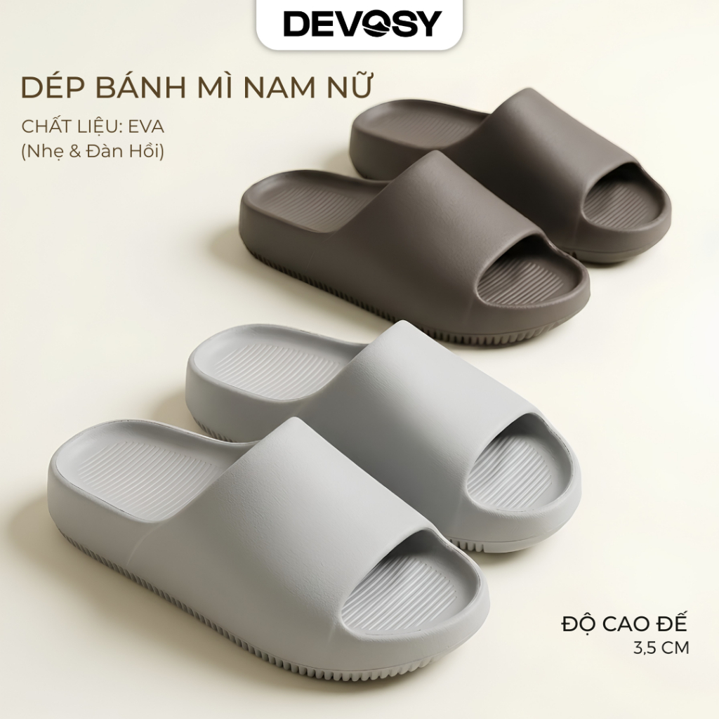 Dép Bánh Mì Nam Nữ, Dép Lê Quai Ngang Đế Bằng Chất Liệu EVA Siêu Nhẹ Chống Trơn Trượt - HQ011 Trơn