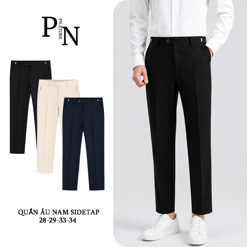 Quần Âu Nam PN STORE Sidetab Điều Chỉnh Độ Rộng Vòng Eo Form Dáng Baggy Phong Cách Hàn Quốc Vải Co Giãn - QTCAP