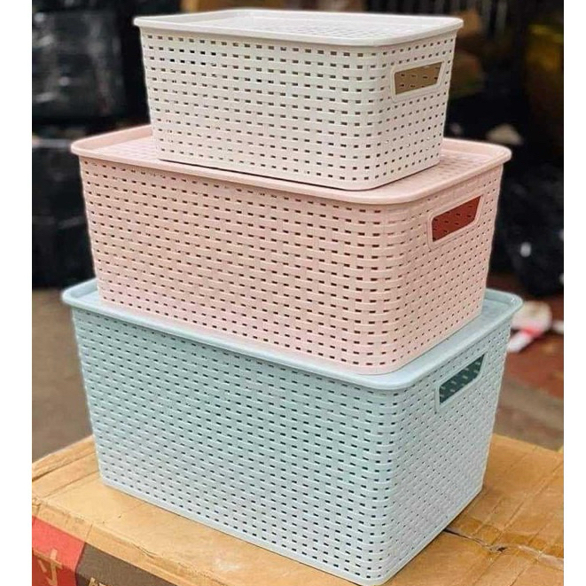 Rổ Nhựa Có Nắp Đậy 3 Size Việt Nhật, Giỏ Đựng Quần Áo Có Nắp Kiểu Dáng Hàn Quốc Màu Sắc Nhẹ Nhàng 3388