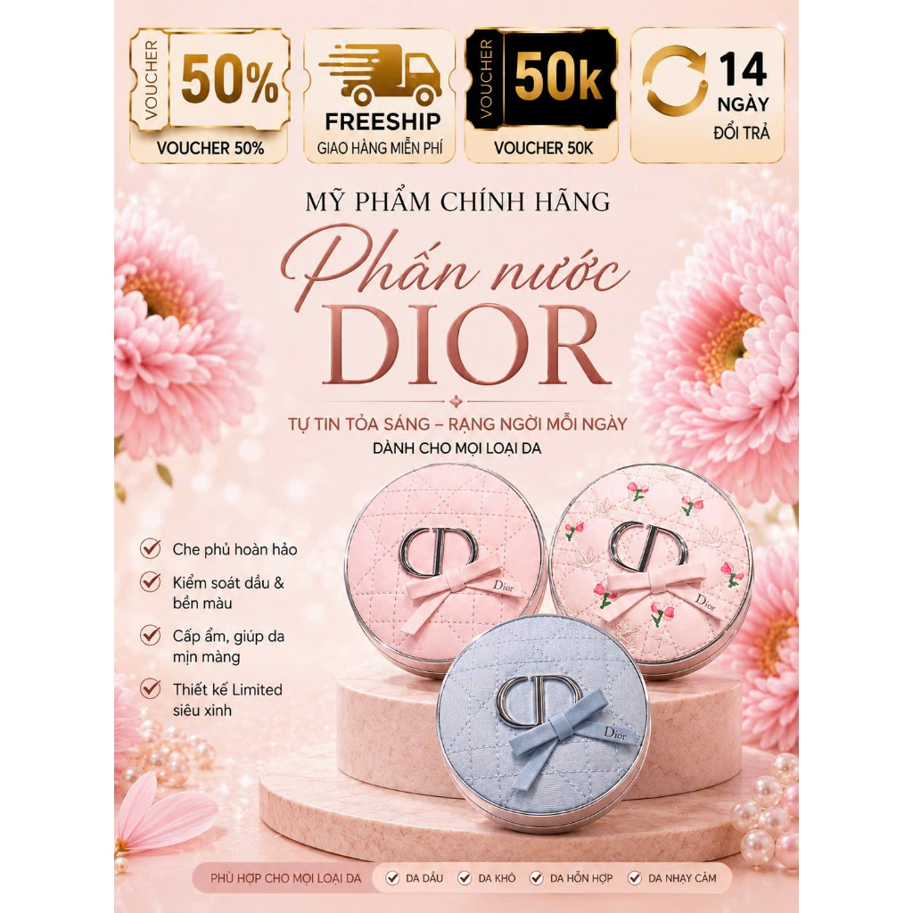 Phấn Nước Cushion DIOR Forever - Căng bóng, Rạng rỡ, Tự nhiên 13g Nắp Nơ Hồng Công chúa, Bản 2026
