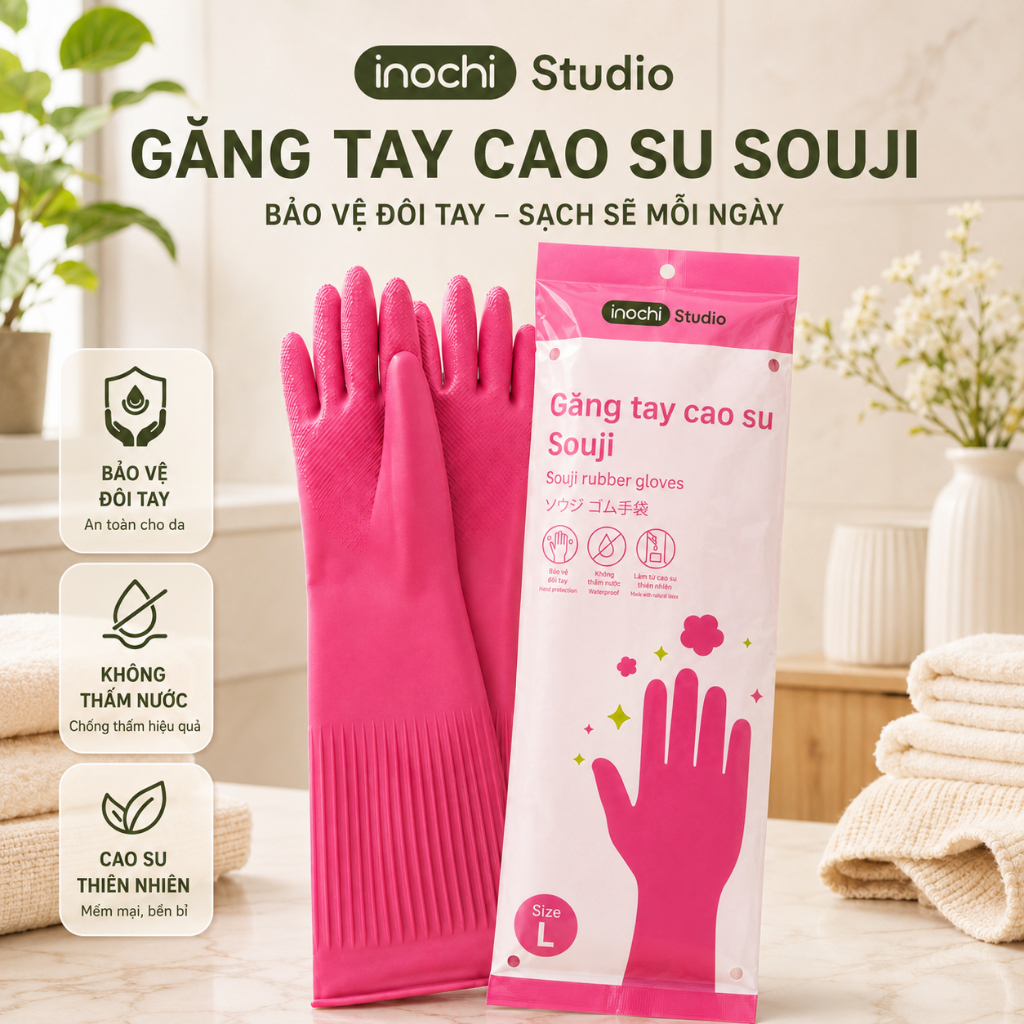 Găng Tay Cao Su Souji Inochi Chính Hãng - Găng Tay Rửa Chén Chống Thấm, Cao Su…