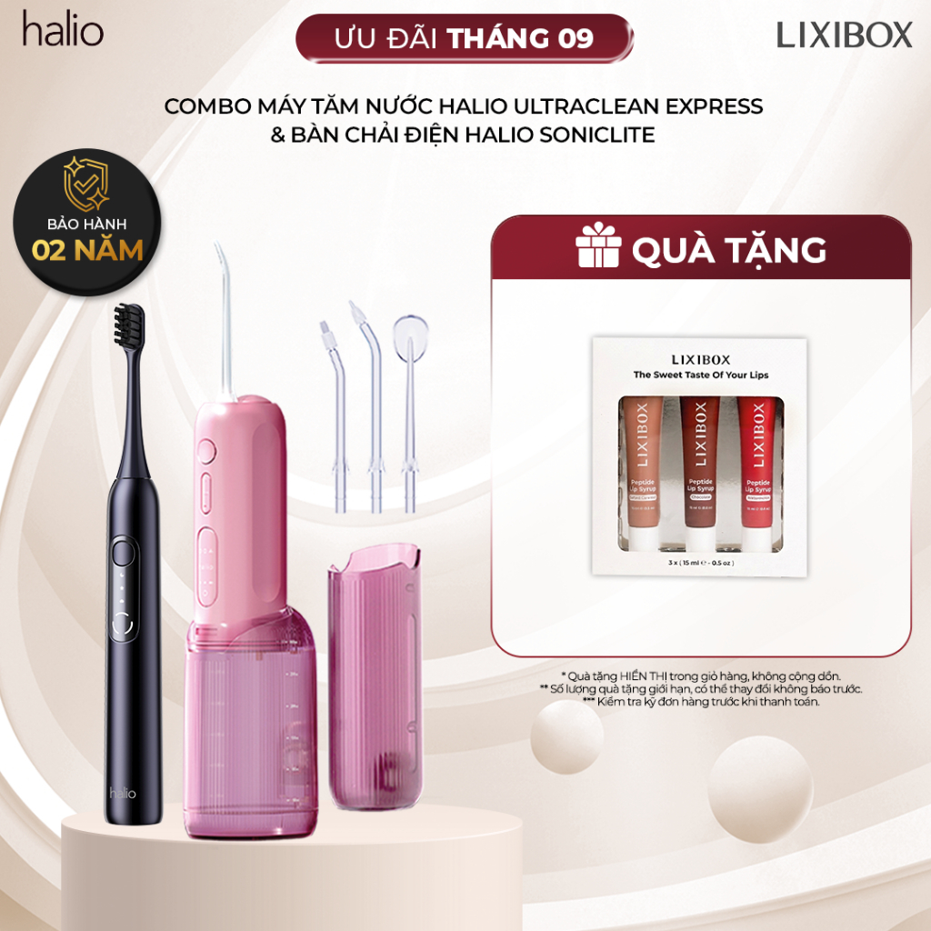 Combo Máy Tăm Nước Halio UltraClean Express Hydro Floss & Bàn Chải Điện Halio SonicLite Electric Too