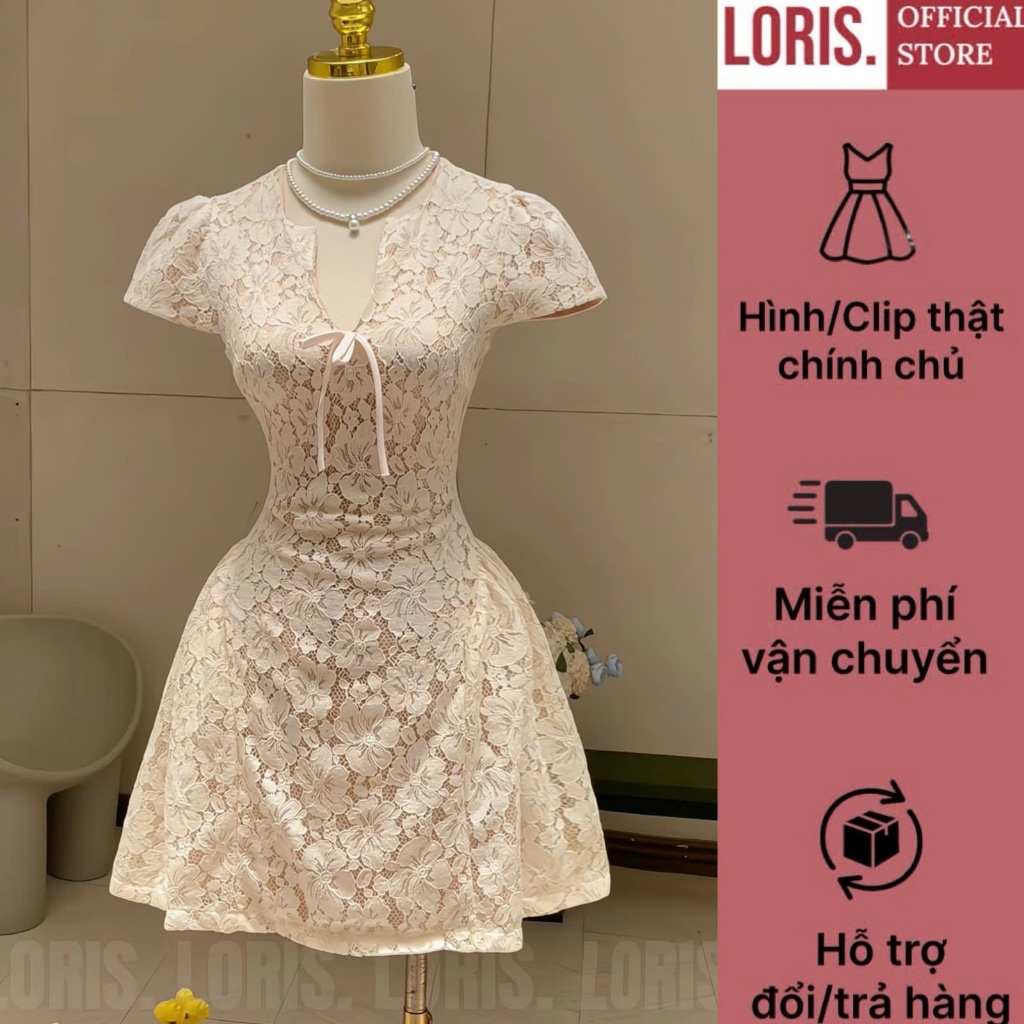 LORIS -  Misa Dress, Đầm ren cổ V dáng ngắn