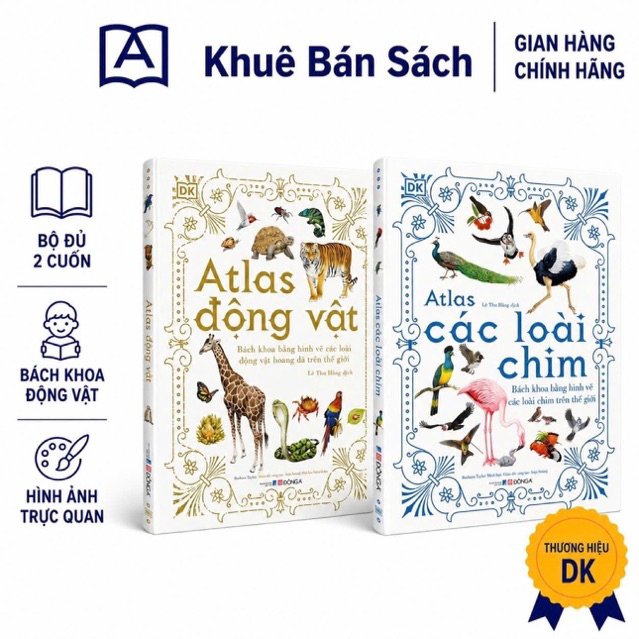 Sách - Combo 2 cuốn: Atlas động vật + Atlas các loài chim - Bìa cứng