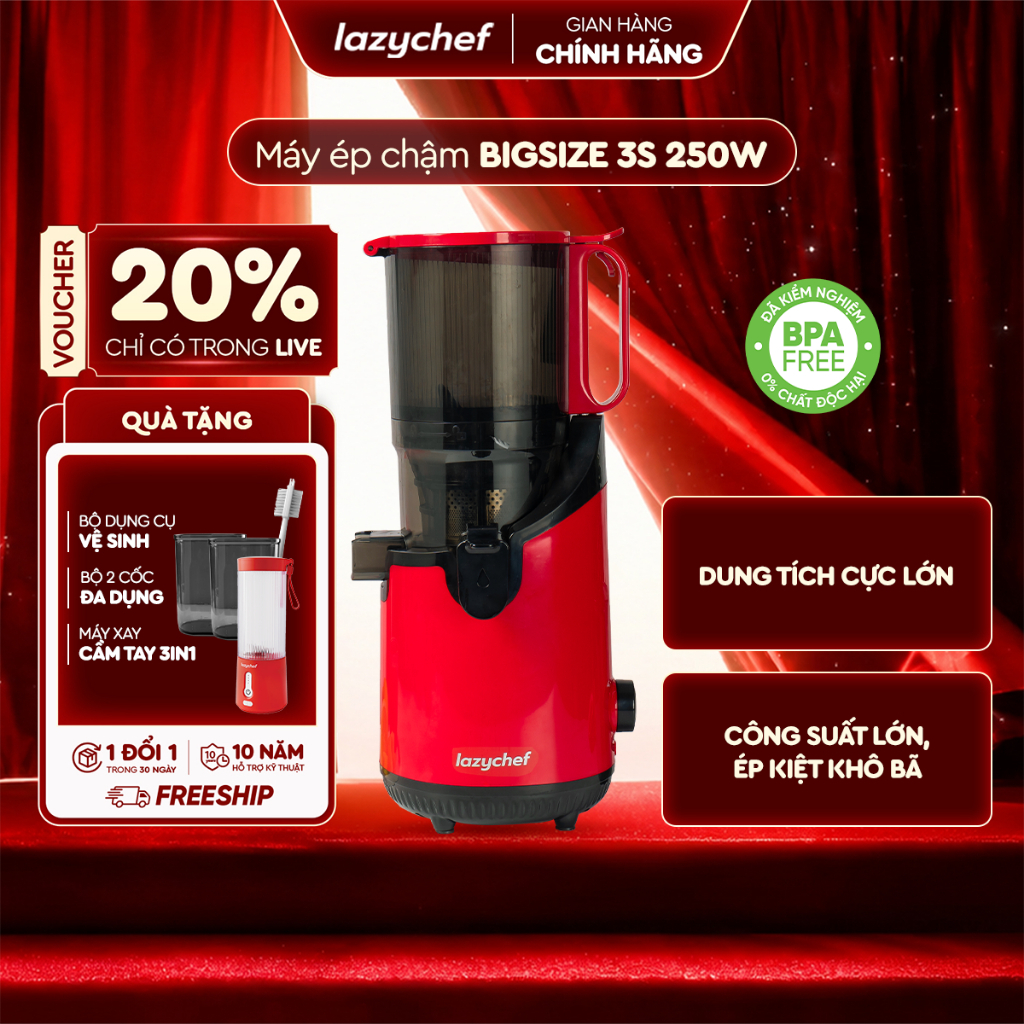 MÁY ÉP CHẬM NGUYÊN QUẢ BIGSIZE 3S LAZYCHEF - MÁY ÉP TRÁI CÂY NGUYÊN QUẢ