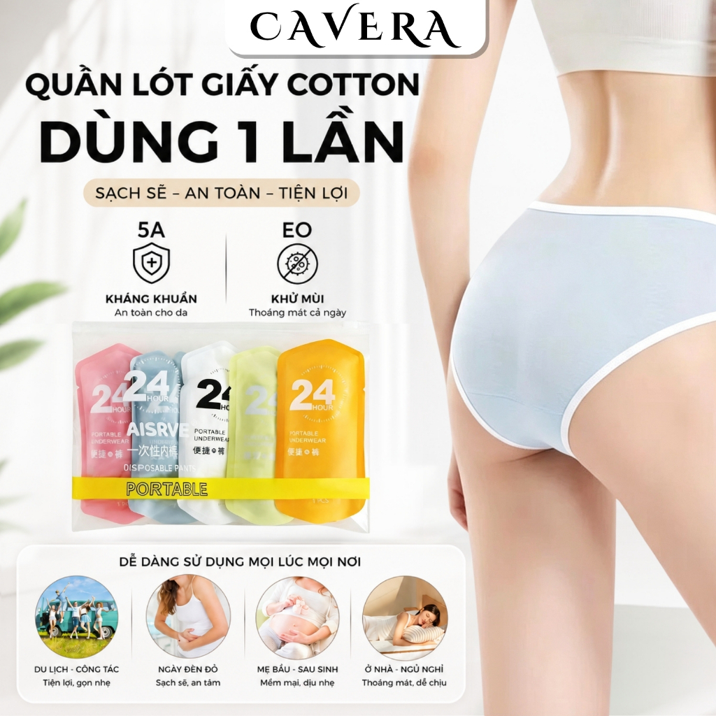 Combo Quần Lót Cotton Dùng 1 Lần Khử Trùng E.O, Gọn Nhẹ, Tiện Dùng Khi Đi Du Lịch & Mẹ Bầu CAVERA VN