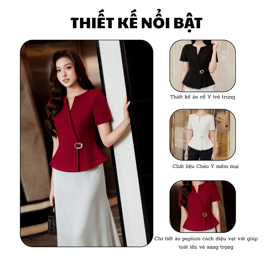 Áo Kiểu Nữ NGOC HA DESIGN Leika Top Thiết Kế Cổ V Sang Chảnh Công Sở Dáng Rộng Thanh Lịch A1155