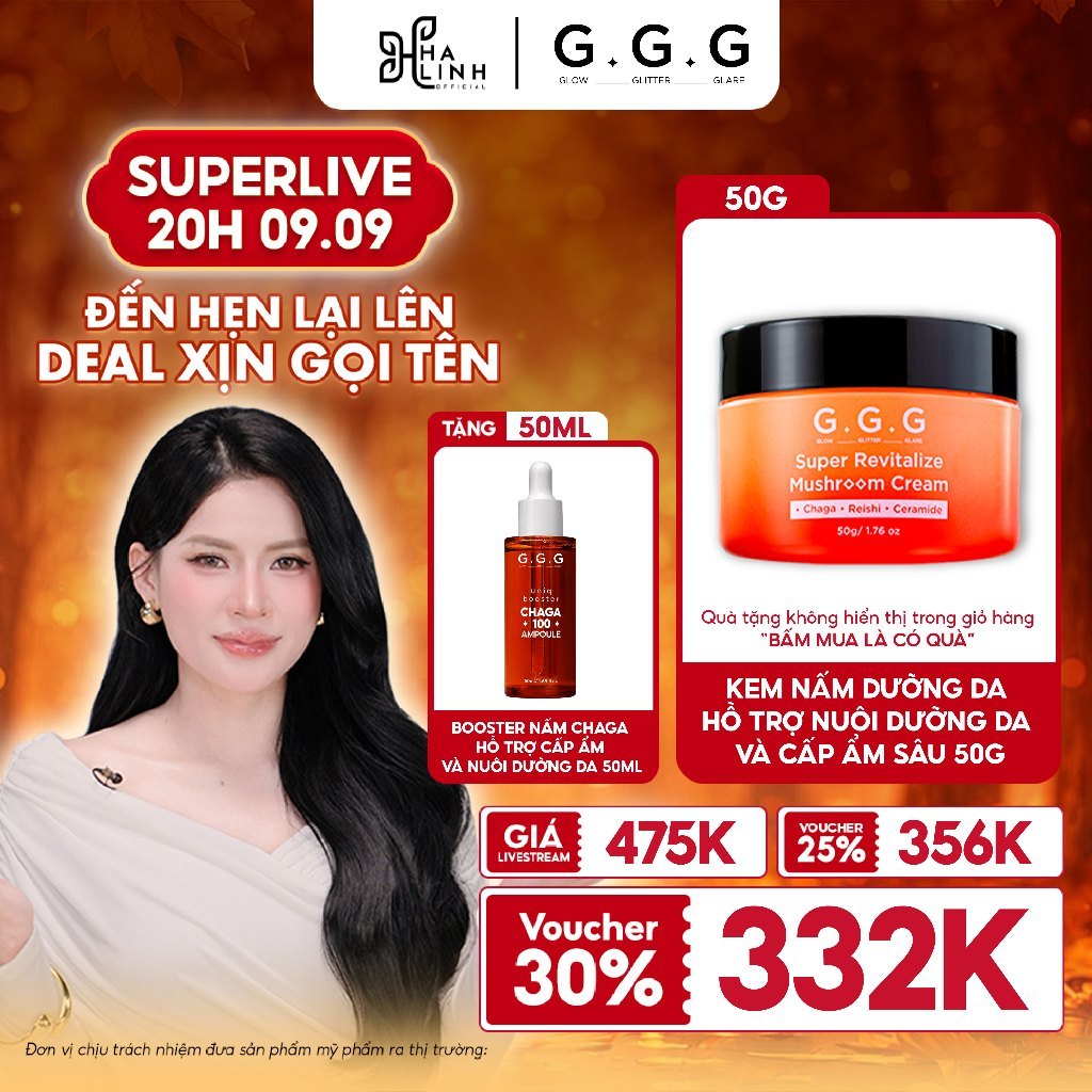 [Võ Hà Linh x G.G.G][MUA 1 TẶNG 1 FULLSIZE] Kem Dưỡng Nấm Chaga Hỗ Trợ Cấp Ẩm Sâu 50g TẶNG Booster N