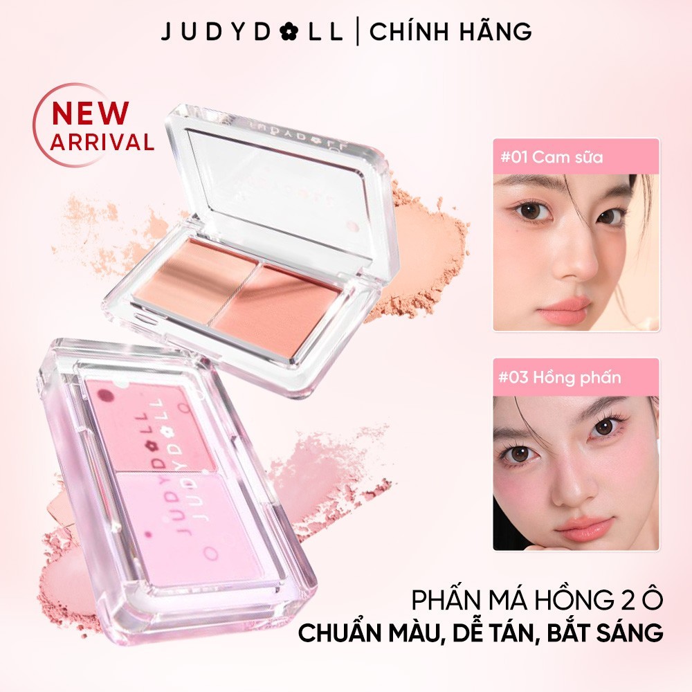 [VHL] JUDYDOLL Phấn Má Hồng 02 Ô Dual Color Blush Mịn lì Chuẩn Màu Dễ Tán Bắt sáng lì 3,9g