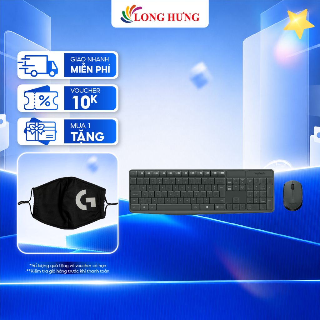 Combo chuột và bàn phím không dây Logitech MK235 - Hàng chính hãng
