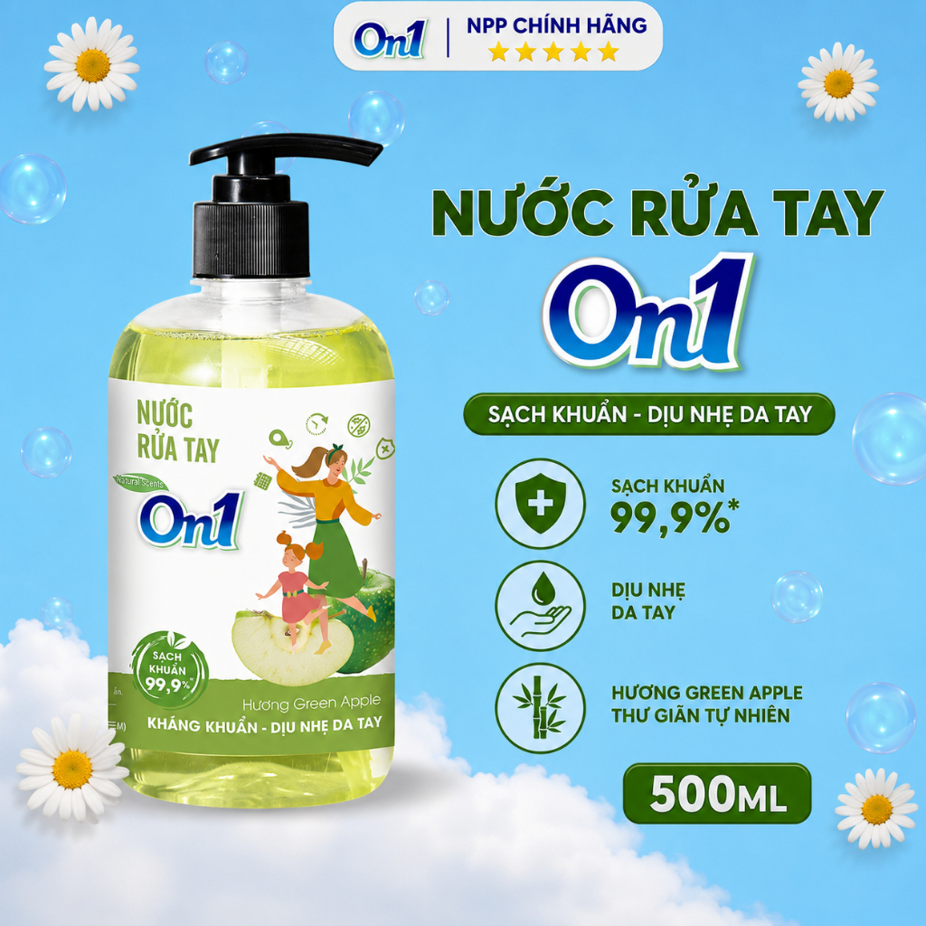 COMBO 2 CHAI NƯỚC RỬA TAY SẠCH KHUẨN ON1 500ML HƯƠNG TÁO - ON1 VIỆT NAM