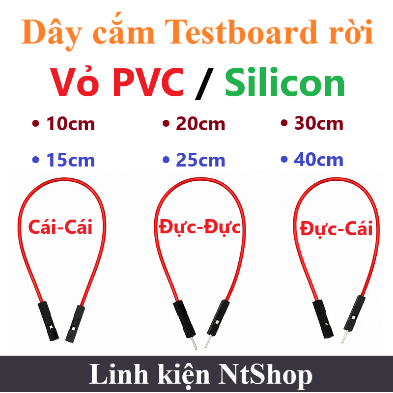 Combo dây cắm Testboard đơn vỏ Silicon / Nhựa PVC 10cm / 20cm / 30cm  Cái-Cái / Đực-Cái / Đực-Đực