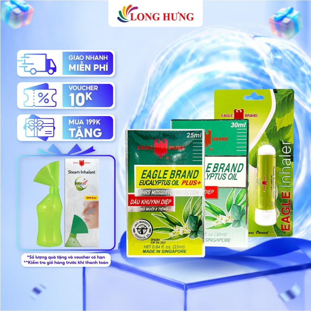 Combo dầu Eagle Brand Eucalyptus Oil Plus+ (25ml) + dầu Eagle Brand Eucalyptus Oil (30ml) + ống hít 