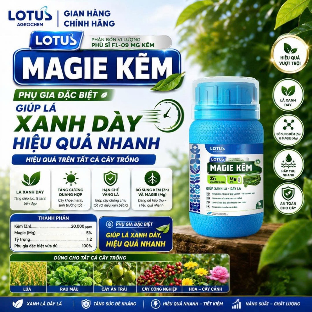 LOTUS MAGIE KẼM 250ML – BỔ SUNG MAGIE KẼM, HỖ TRỢ LÁ XANH DÀY, CÂY SINH TRƯỞNG KHỎE
