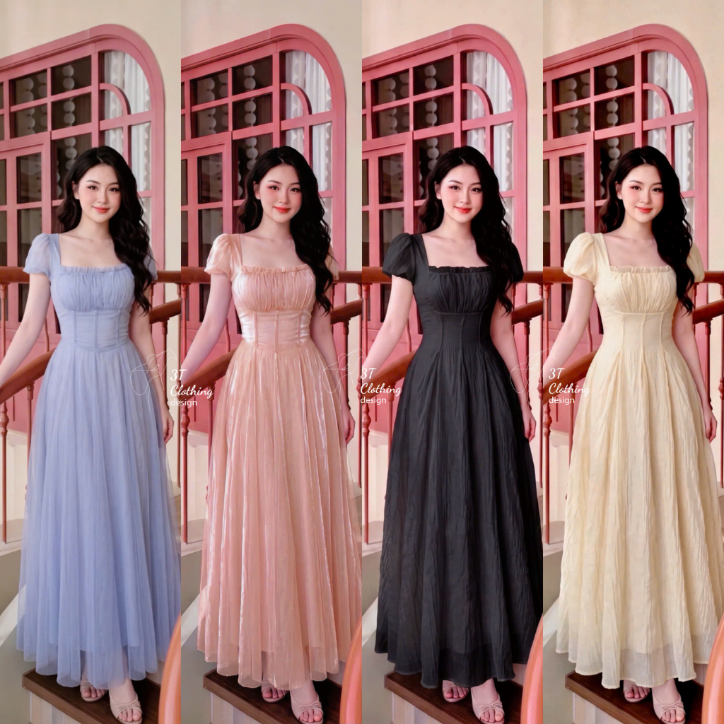 [3T CLOTHING] Đầm Nữ Dáng Dài Tơ Nhũ Ngọc Trai Lót Lụa 2 Lớp, Váy Đầm Che Bụng Tôn Dáng, Váy Dự Tiệc