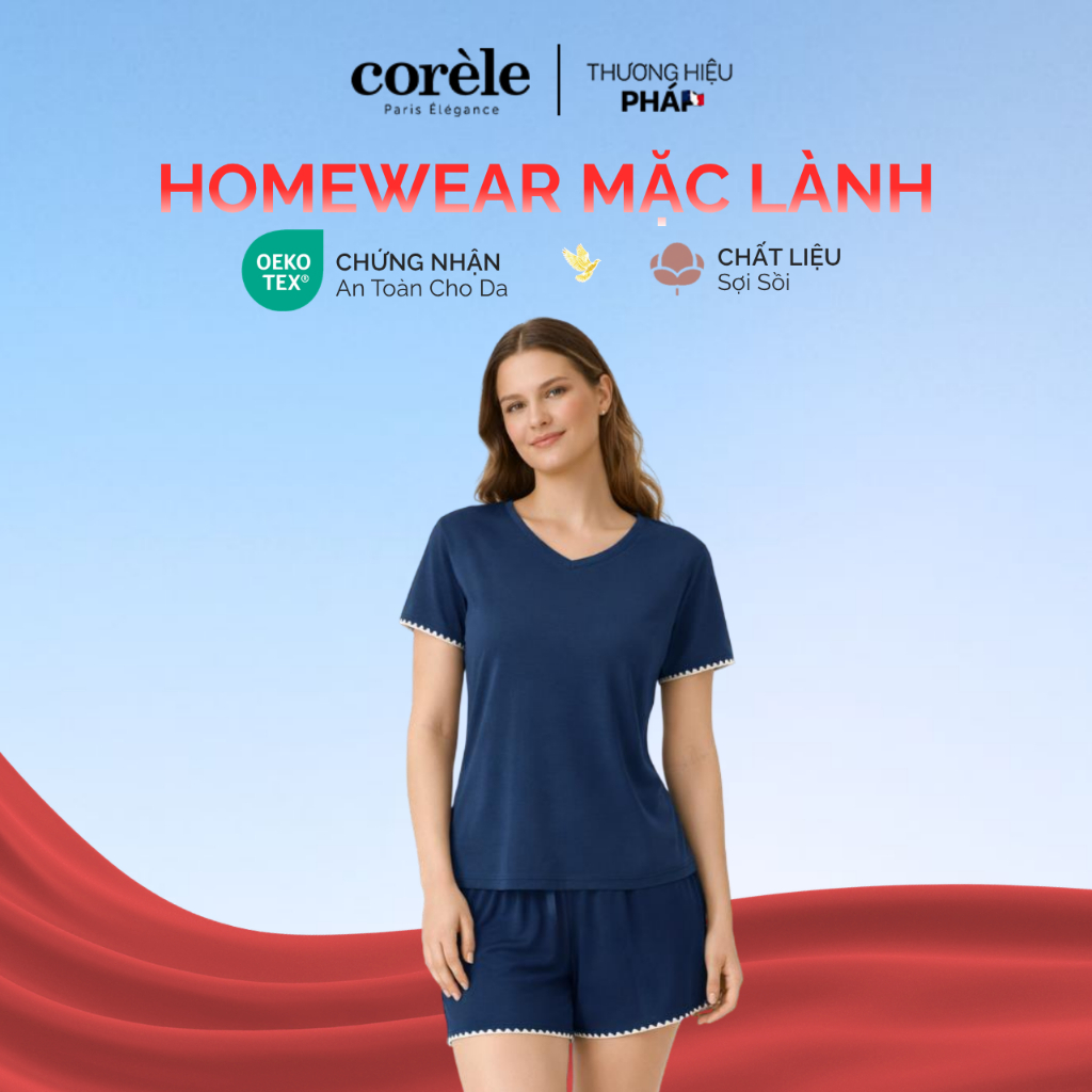 [Mặc Lành] Set mặc nhà áo thun tay ngắn & quần short viền xích móc sợi sồi, chuẩn TENCEL & OEKO-TEX 