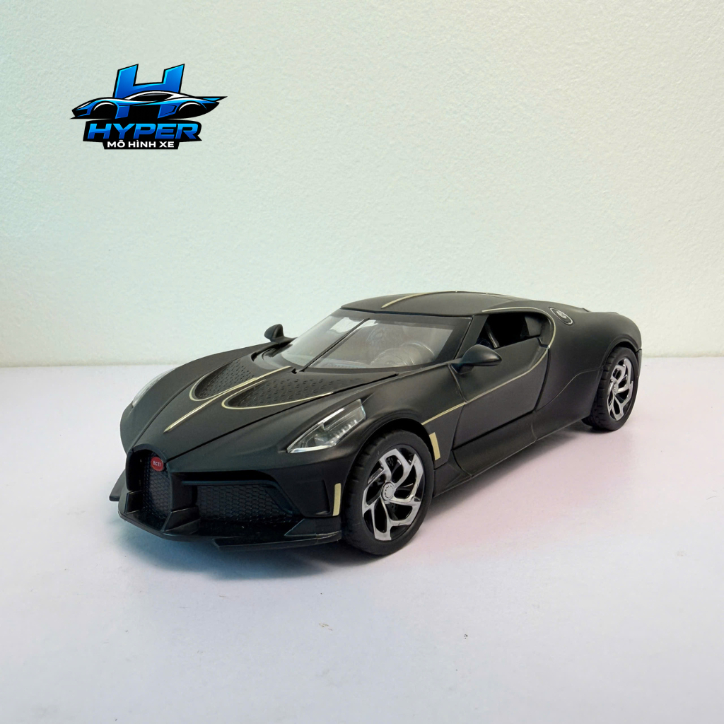 Mô Hình Xe Kim Loại BUGATTI LA VOITURE NOIRE Tỉ Lệ 1:24, Xe Có Đèn,Chạy Bằng Cót, Khung Thép Chắc Ch