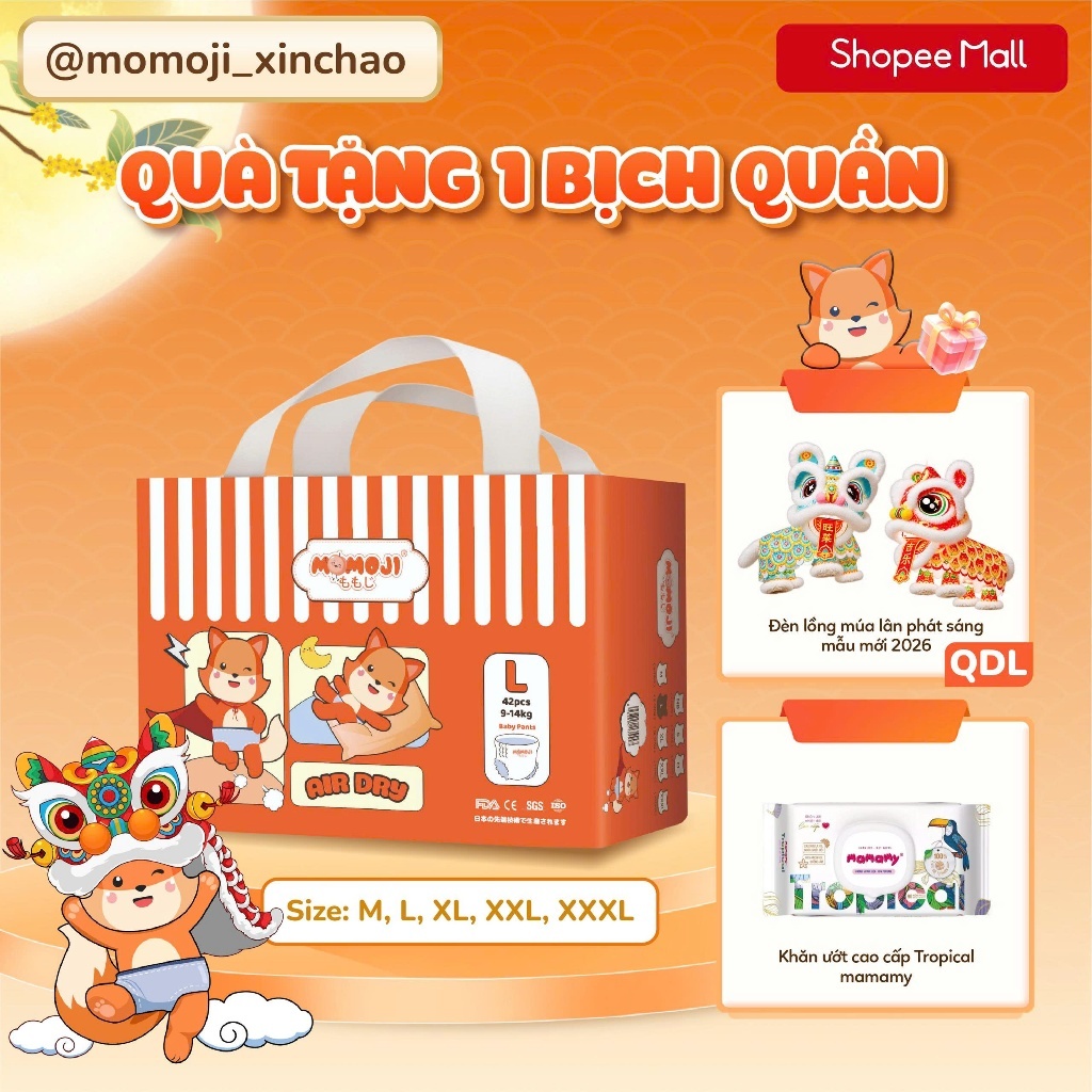 Bỉm Quần  Momoji Air Dry NB/S/M/L/XL/XXL/XXXL Siêu Mỏng, Êm Mềm, Siêu Khô Thoáng, An Toàn Cho Bé