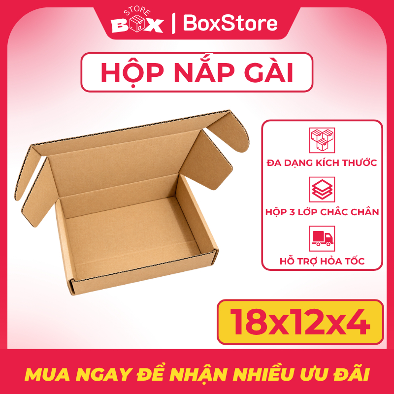 Combo 20 Hộp Carton Nắp Gài Size 18x12x4 Hộp Quà Đẹp, Đựng Bánh, Đồ Handmade, Quà Tặng BoxStore