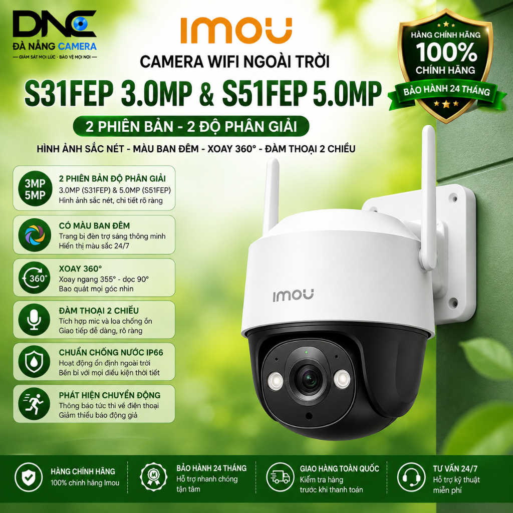 Camera Wifi Ngoài Trời Imou S31fep, S51fep Có Màu Ban Đêm, Xoay 360 Độ Đàm Thoại 2 Chiều