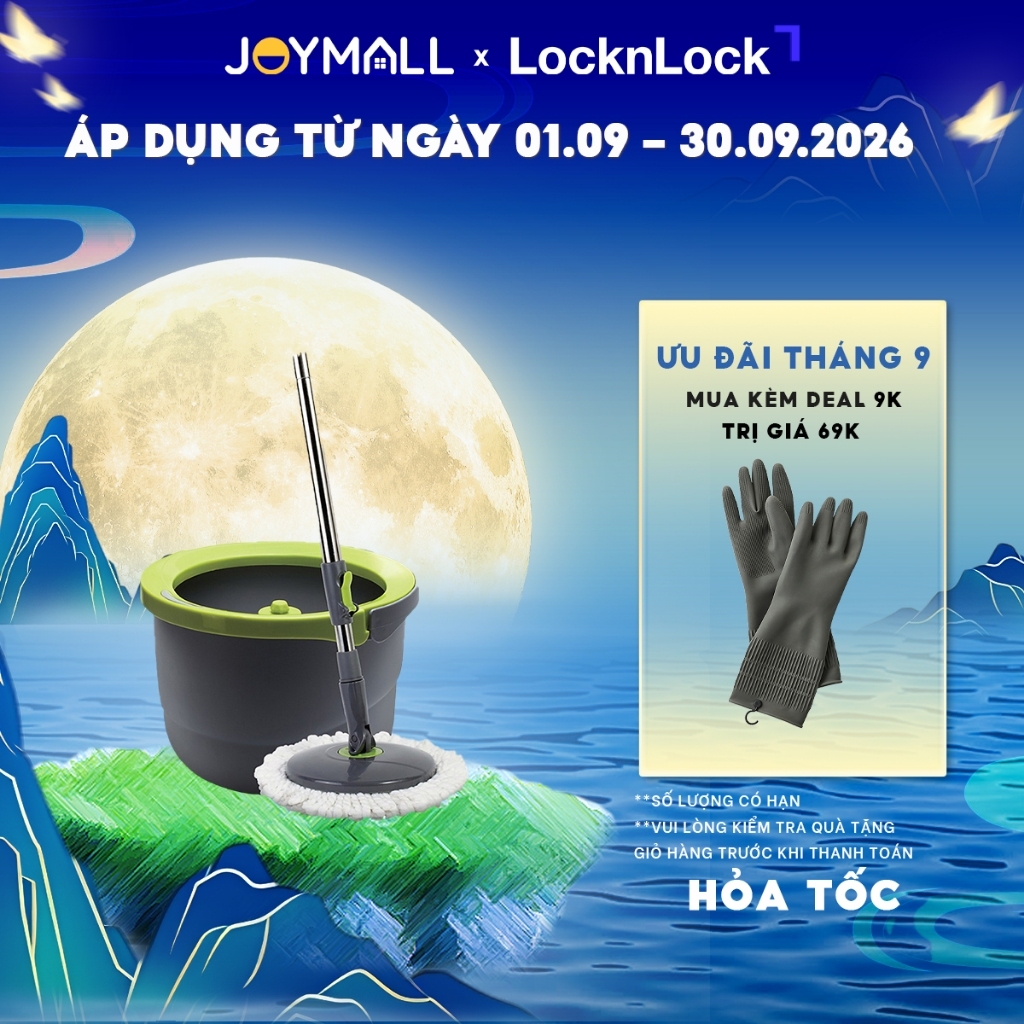 Bộ cây lau nhà Lock&Lock xoay tay mini Ettom bằng thép không gỉ ETM498, Màu xám bạc, Hàng chính hãng