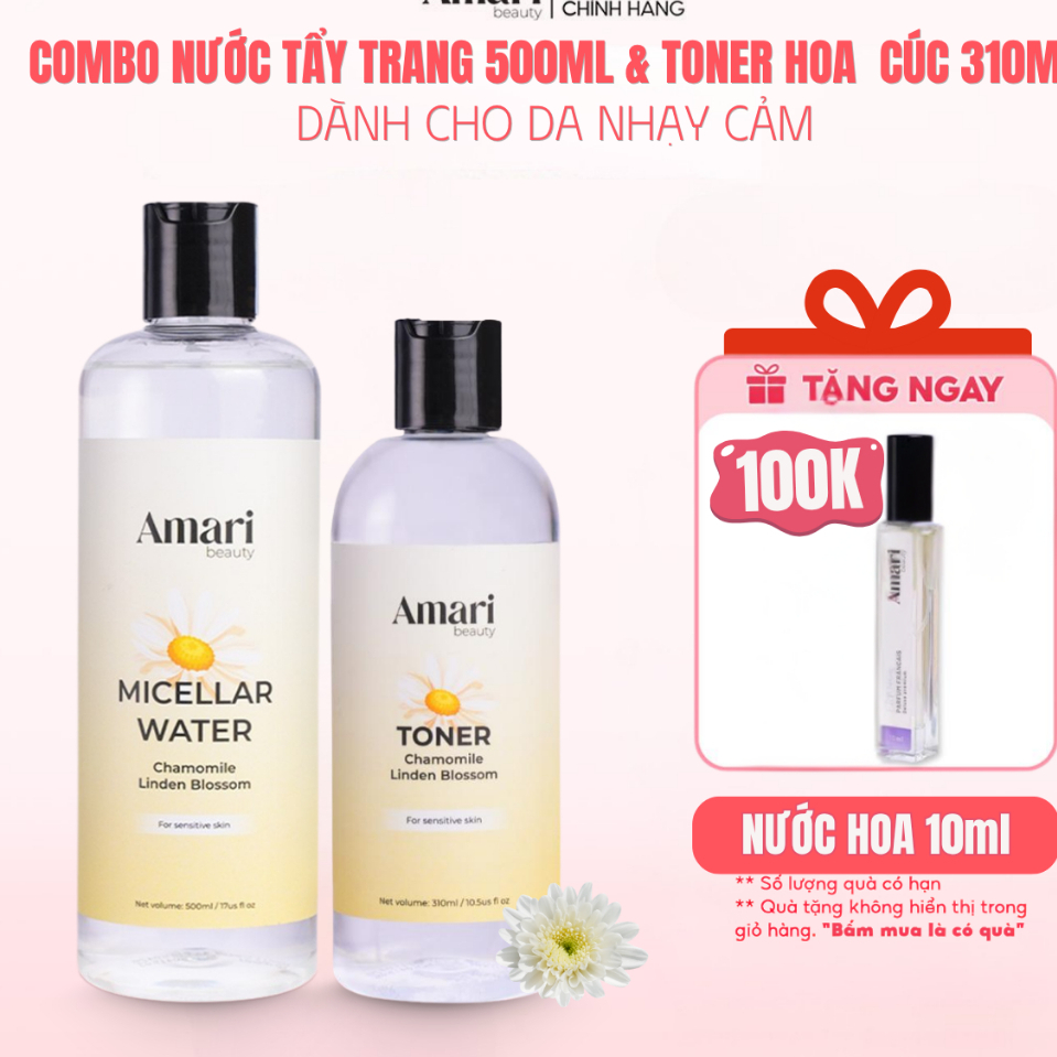 Combo Nước Tẩy Trang 500ml & Toner 310ml Amari Beauty – Làm Sạch, Cấp Ẩm, Làm Dịu Da