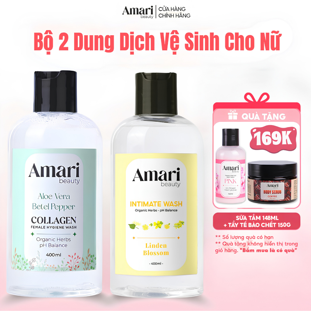 Bộ 2 Dung Dịch Vệ Sinh Cho Nữ Amari Beauty Giúp Làm Sạch, Cân Bằng pH, Khử Mùi- 400ml