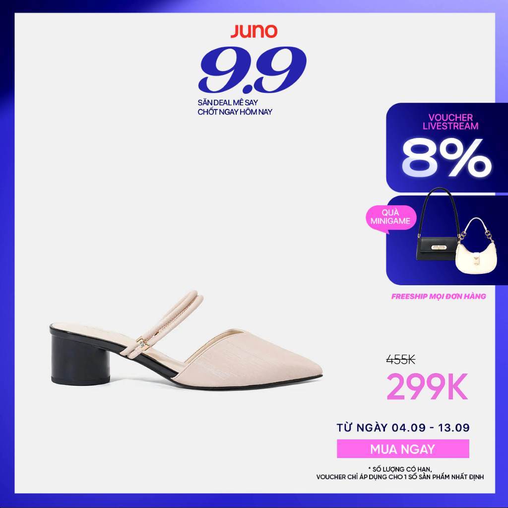 Giày Cao Gót Nữ 5cm Thời Trang JUNO Giày Mules Mũi Nhọn Gót Trụ CG05097