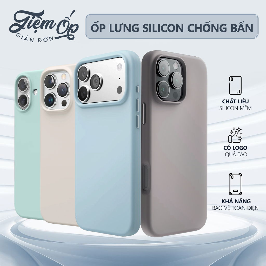 Ốp Lưng Silicone Chống Bẩn có L0g0 Cho iPhone– Camera theo từng dòng máy, Nhiều Màu, Cầm Êm Tay, Chống Trầy Xước