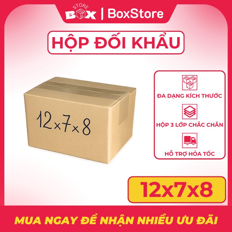 Combo 100 Hộp Carton Đối Khẩu Size 12x7x8 Hộp Chống Móp Vận Chuyển An Toàn Giá Tại Xưởng BoxStore
