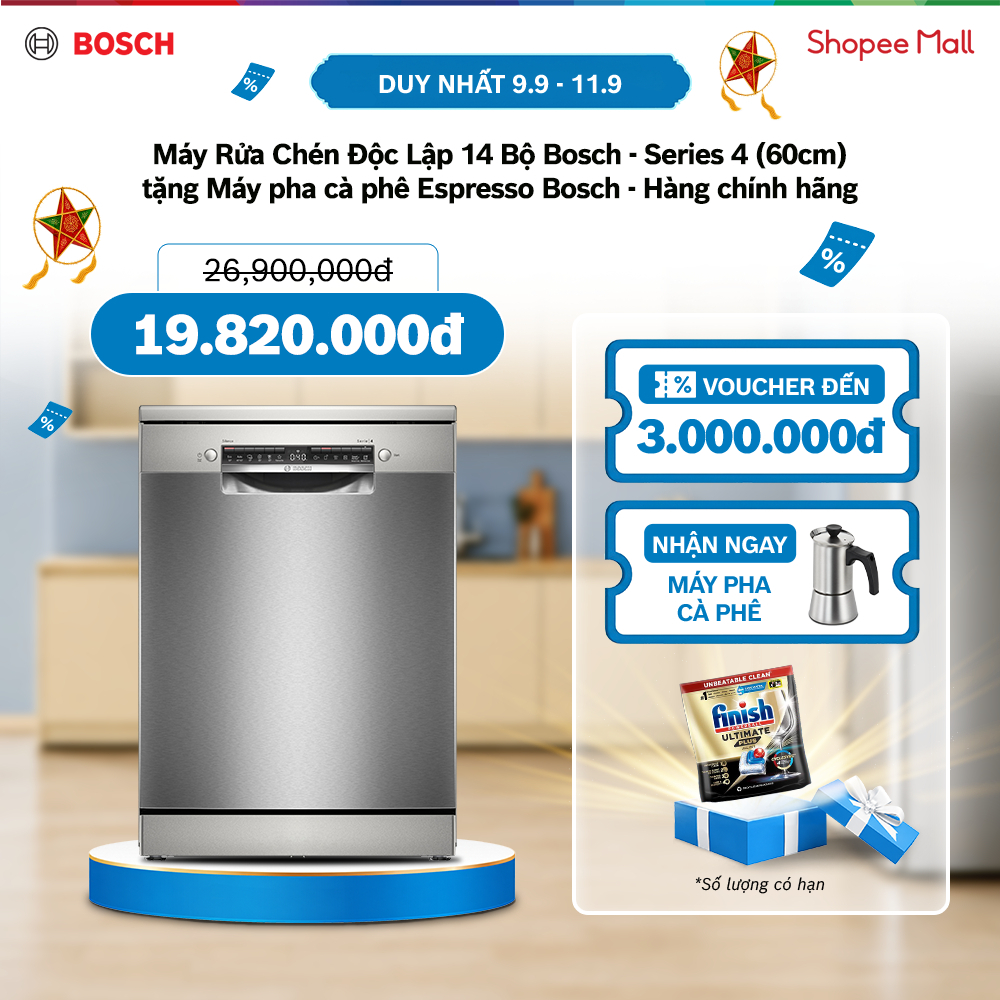 Combo: Máy Rửa Chén Độc Lập 14 Bộ Bosch – Series 4 (60cm) & Máy pha cà phê Espresso Bosch - Phụ kiện