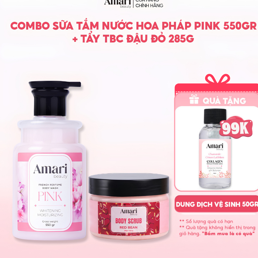 Combo Sữa Tắm Amari Beauty Hương Nước Hoa Pháp 500g + Tẩy Da Chết Cơ Thể 285gr