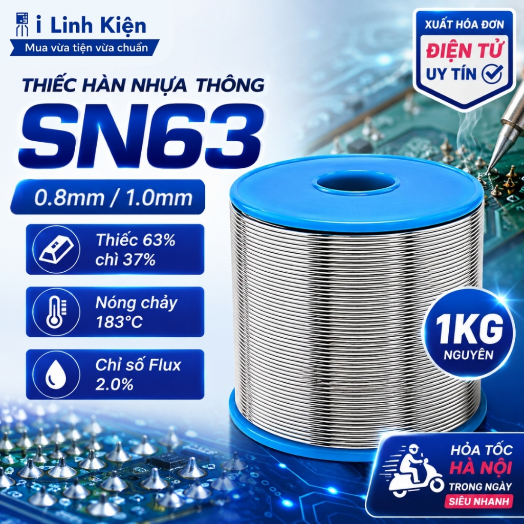 Thiếc hàn chì hàn 1KG nhẹ lửa nhựa thông 63% cuộn to nguyên mối hàng sáng bóng siêu bám dính ILINHKI