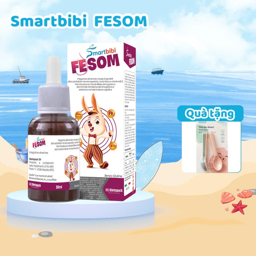Sắt Fesom Smartbibi Ý - Bổ sung sắt Lipofer dễ hấp thu cho bé Lọ 30ml
