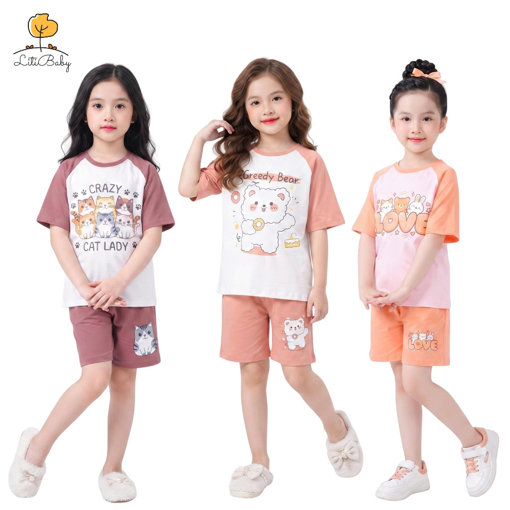 Đồ Bộ Thun Bé Gái size 4-12,(20-52kg) LITIBABY, Đồ Bộ Trẻ Em Bé Gái Chất Cotton Mềm Mát Thấm Hút Mồ 