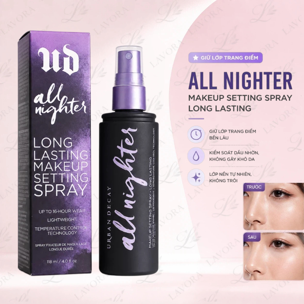 LA Xịt Khóa nền Urban Decay All Nighter urban decay long lasting makeup setting spray Kiềm Dầu, Căng