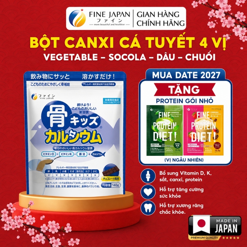 Bột Canxi Cá Tuyết Fine Bone's Calcium For Kids FINE JAPAN bổ sung Canxi hỗ trợ phát triển chiều cao