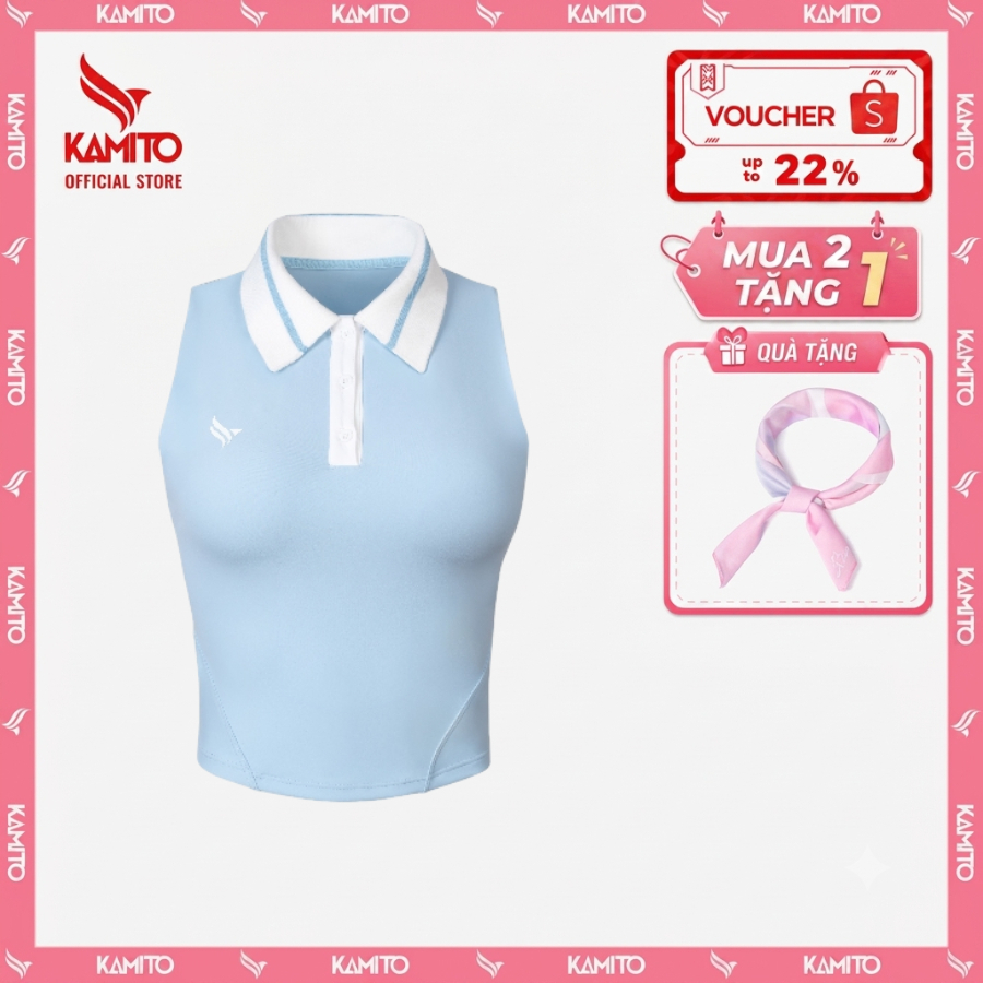 Áo Tank Kamito The Power of Her, Áo thể thao nữ cổ polo, Áo thể thao tập Yoga Gym, pickleball, golf