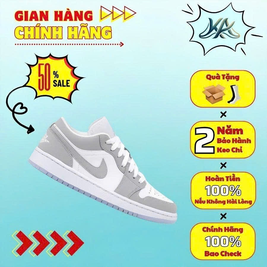 [Chính Hãng] Giày_JD1LOW_Cổ Thấp 'Wofl Grey' Xám Đế Trong Siêu Đẹp Cho Nam Nữ