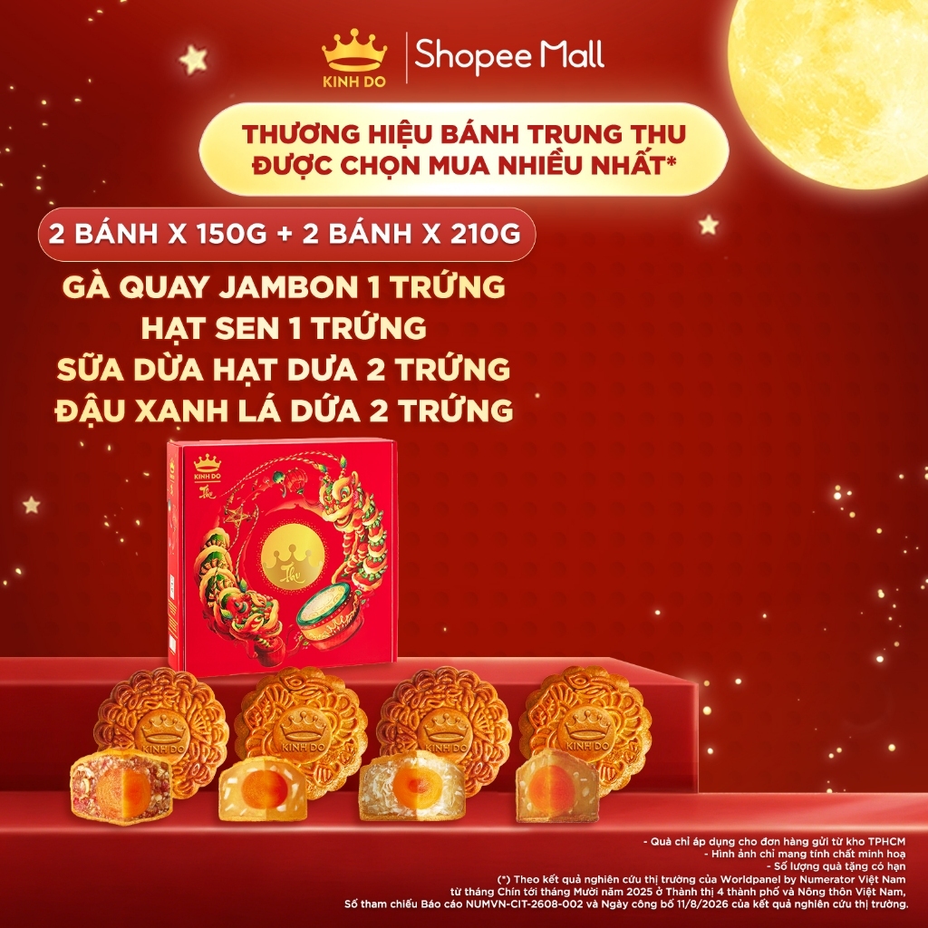 Hộp 4 bánh trung thu Kinh Đô "Nguyệt Vị Đoàn Viên" (2 bánh x 150g + 2 bánh x 210g)