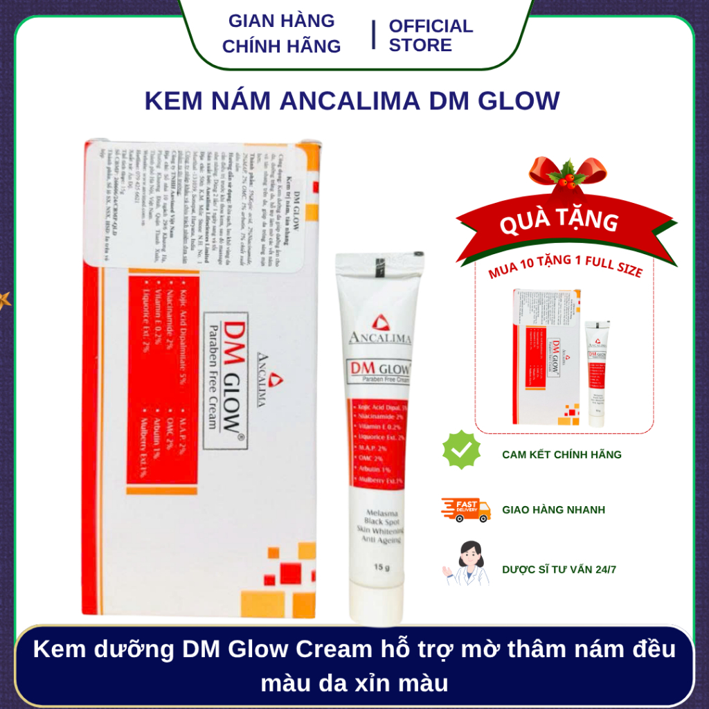 ✅ CHÍNH HÃNG Kem nám Ancalima DM GLOW mờ thâm sạm, làm sáng & đều màu da 15g